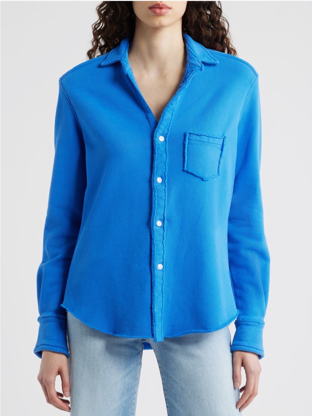 Frank & Eileen relaxed Terry button up shirt lapis blue long sleeve collared